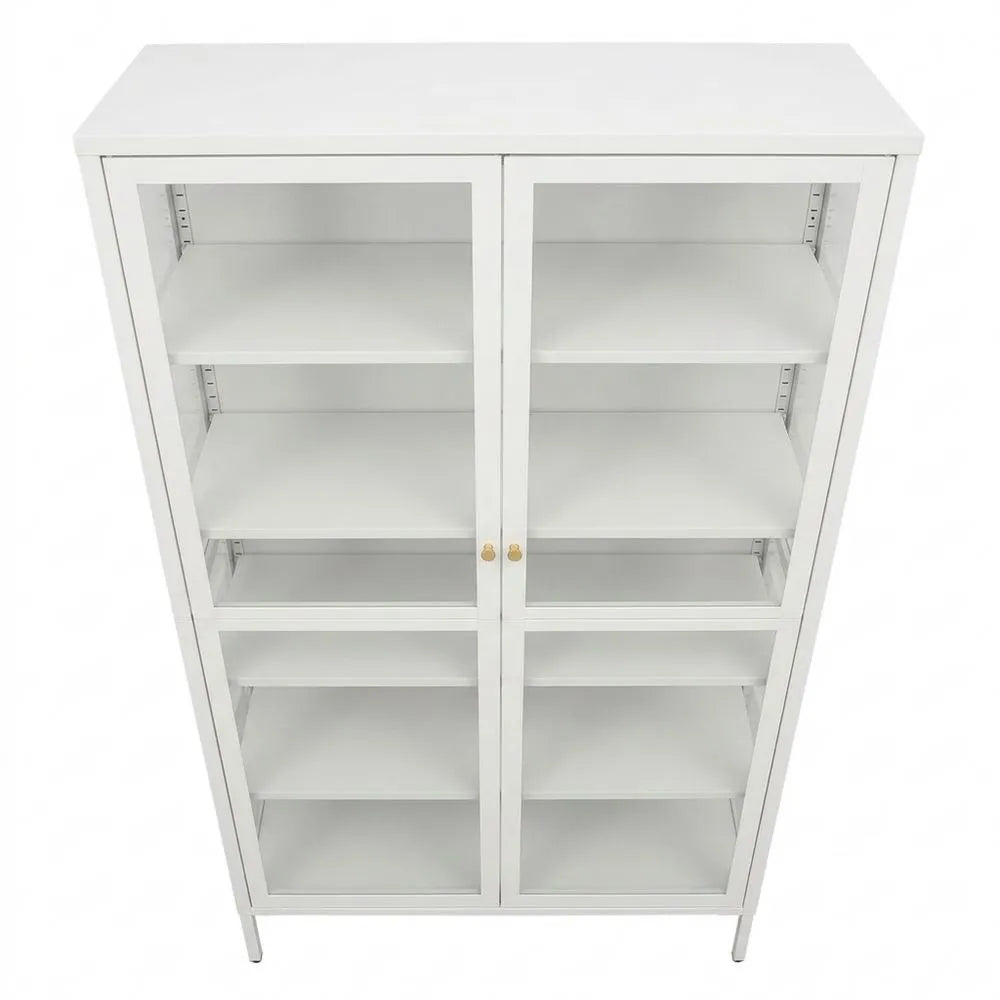 Hochschrank mit Glastüren und Regalfächern, Weiß 90x40x180cm