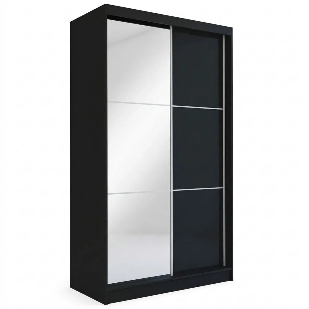 Mehrzweck-Schwebetürenschrank mit Spiegel und Kleiderstange, 2-türig, schwarz, 150 cm
