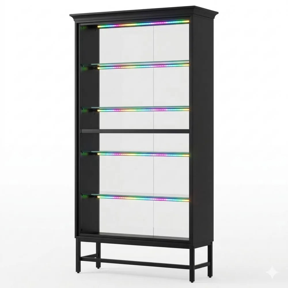 Moderne Vitrine mit LED-Beleuchtung und Stahlrahmen