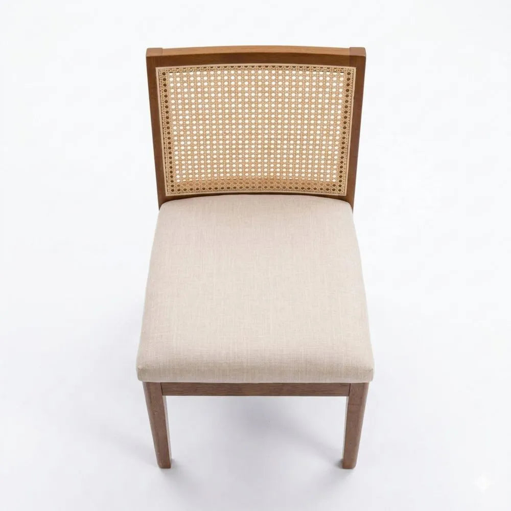 Leinen Esszimmerstühle mit Rattan Rückenlehne im Vintage Stil