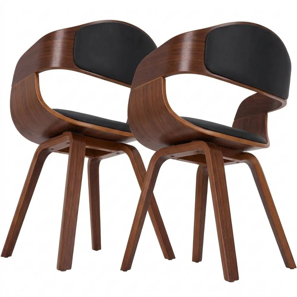 Ergonomische Esszimmerstühle mit gepolsterter Rückenlehne, Kunstleder & Holz, bis 150 kg belastbar, Walnuss/Schwarz