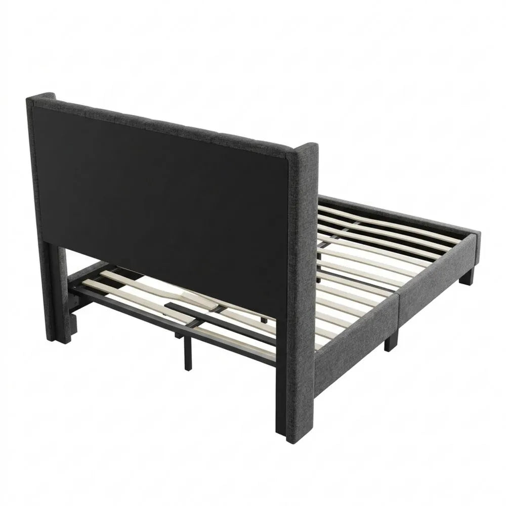 Komfortables Doppelbett 140 x 200 cm mit Stauraum, Dunkelgrau
